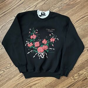Vintage Black Sweatshirt with Floral Design - Cooper Harbor, MI